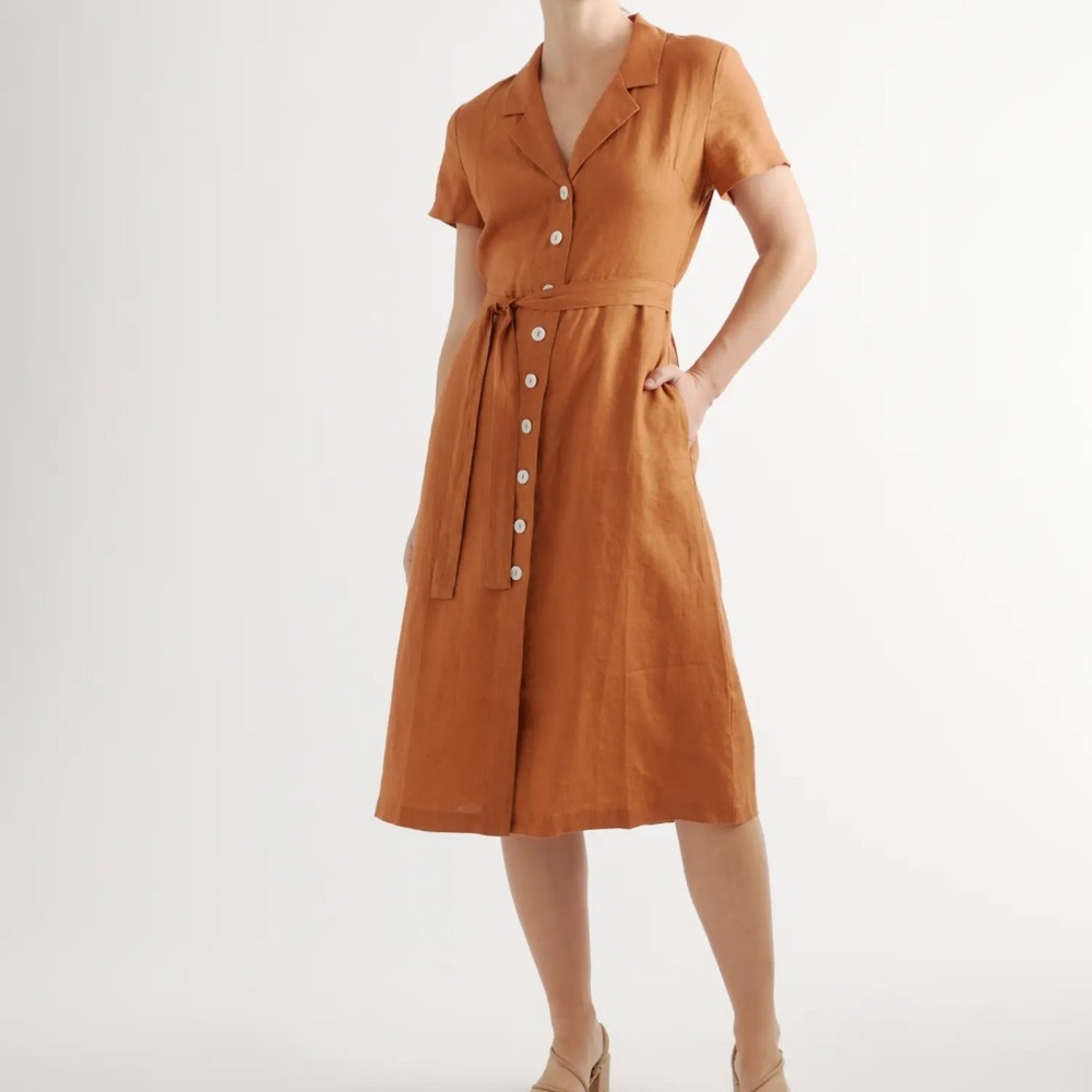 NWOT Quince 100% European Linen Button Front Dress Sz L